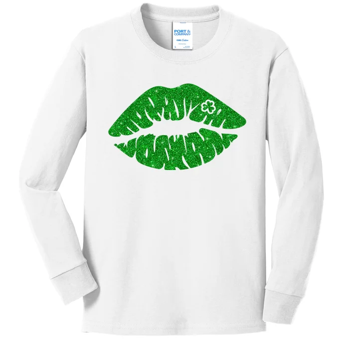 Lucky St Patrick's Day Lips Kiss Kids Long Sleeve Shirt