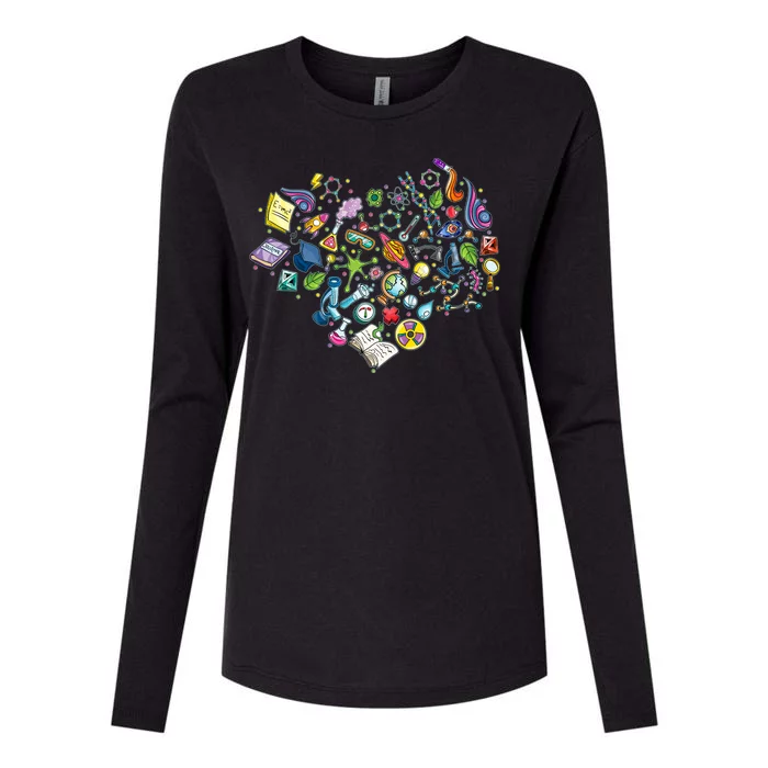 Love Science Pattern Heart Womens Cotton Relaxed Long Sleeve T-Shirt