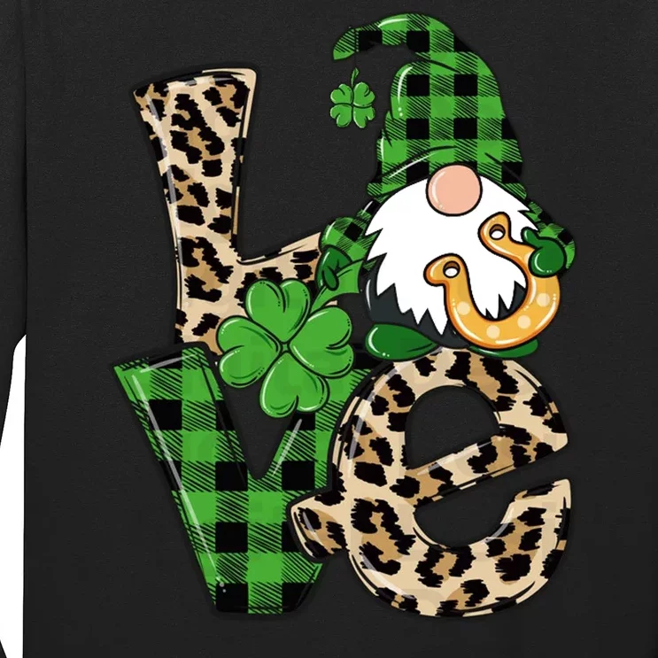 Love St Patricks Day Leopard Checkered Irish Gnome Long Sleeve Shirt