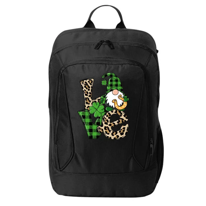 Love St Patricks Day Leopard Checkered Irish Gnome City Backpack