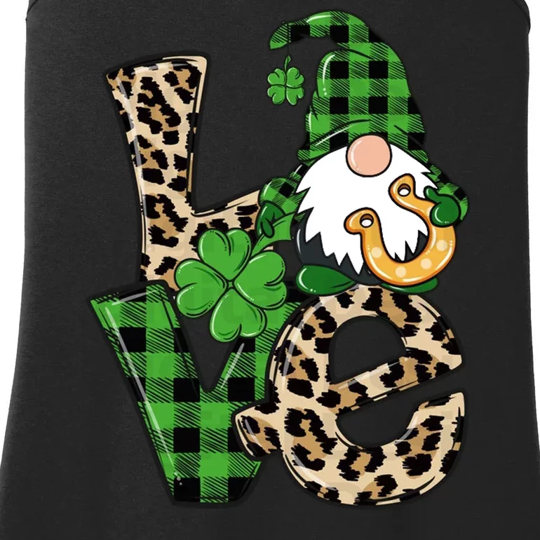 Love St Patricks Day Leopard Checkered Irish Gnome Ladies Essential Tank