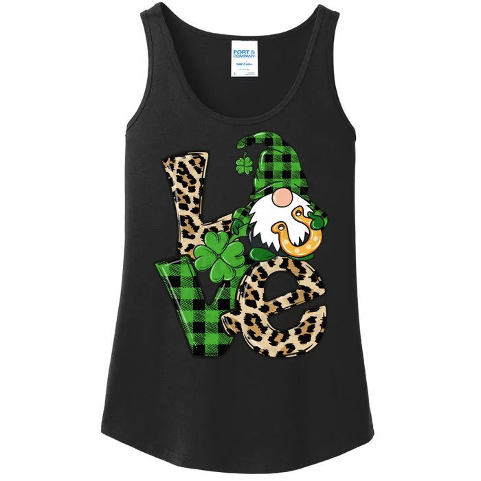 Love St Patricks Day Leopard Checkered Irish Gnome Ladies Essential Tank