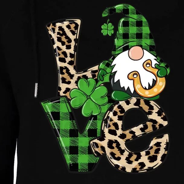 Love St Patricks Day Leopard Checkered Irish Gnome Womens Funnel Neck Pullover Hood