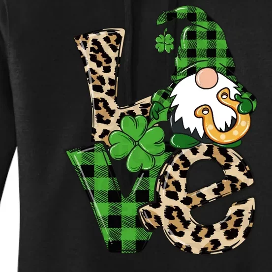 Love St Patricks Day Leopard Checkered Irish Gnome Women's Pullover Hoodie