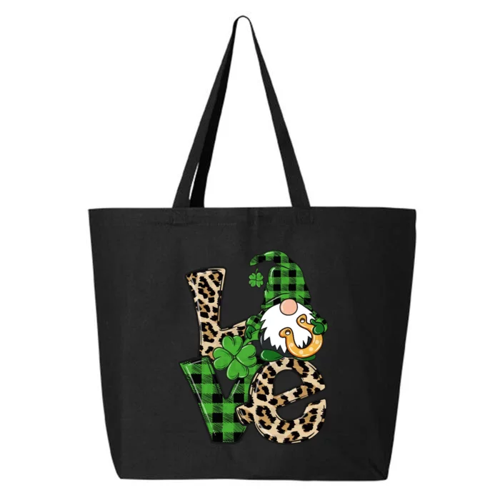 Love St Patricks Day Leopard Checkered Irish Gnome 25L Jumbo Tote