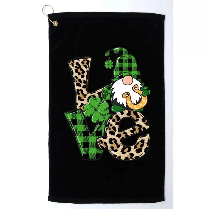 Love St Patricks Day Leopard Checkered Irish Gnome Platinum Collection Golf Towel