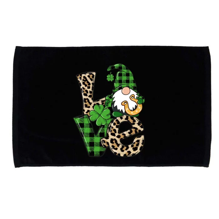 Love St Patricks Day Leopard Checkered Irish Gnome Microfiber Hand Towel