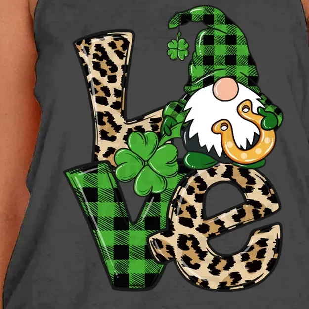 Love St Patricks Day Leopard Checkered Irish Gnome Women's Knotted Racerback Tank