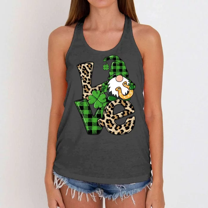 Love St Patricks Day Leopard Checkered Irish Gnome Women's Knotted Racerback Tank