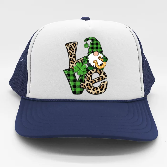 Love St Patricks Day Leopard Checkered Irish Gnome Trucker Hat