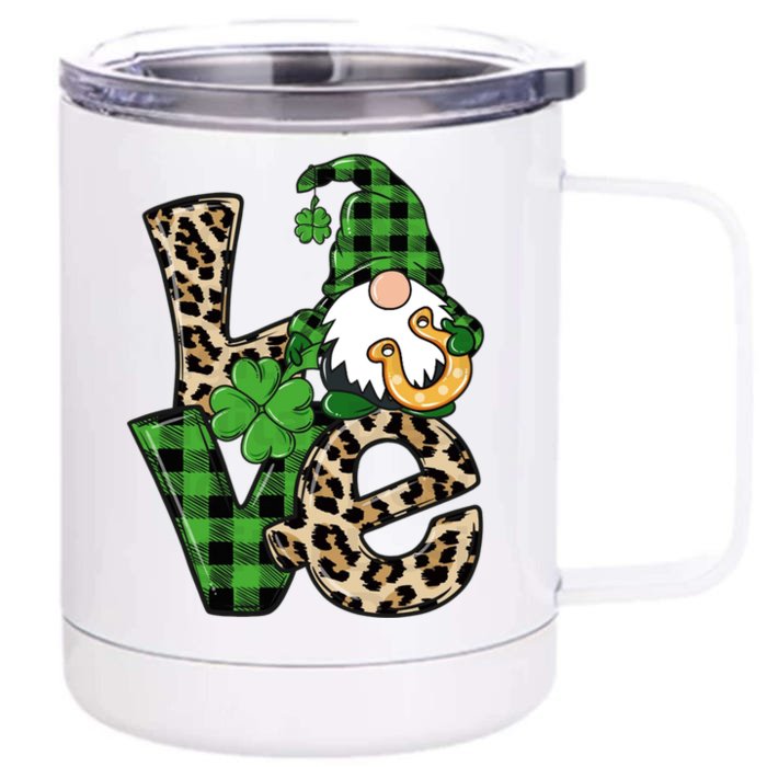 Love St Patricks Day Leopard Checkered Irish Gnome Front & Back 12oz Stainless Steel Tumbler Cup