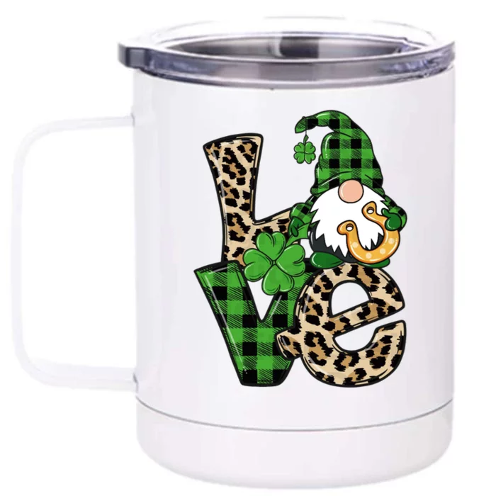 Love St Patricks Day Leopard Checkered Irish Gnome Front & Back 12oz Stainless Steel Tumbler Cup