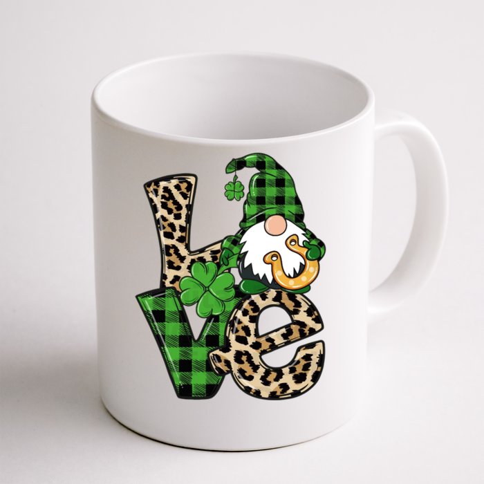 Love St Patricks Day Leopard Checkered Irish Gnome Front & Back Coffee Mug