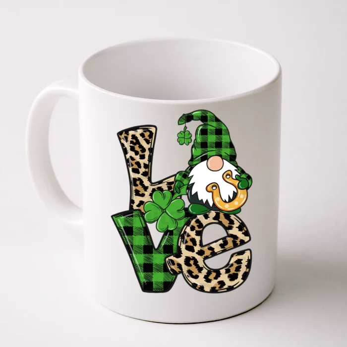 Love St Patricks Day Leopard Checkered Irish Gnome Front & Back Coffee Mug