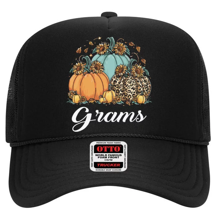 Leopard Sunflower Pumpkin Grams Halloween High Crown Mesh Trucker Hat