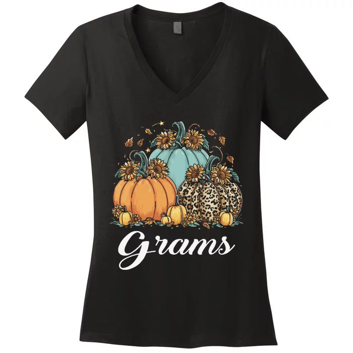 Leopard Sunflower Pumpkin Grams Halloween Women's V-Neck T-Shirt