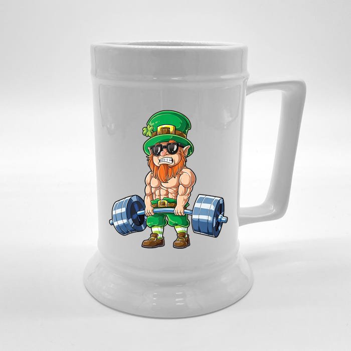 Leprechaun St Patricks Day Weightlifting Deadlift Fitness Gift Front & Back Beer Stein