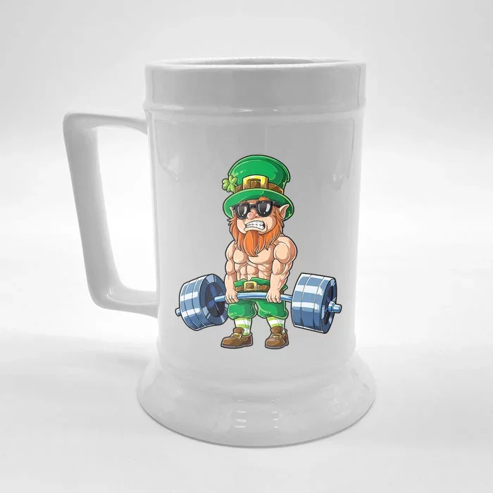 Leprechaun St Patricks Day Weightlifting Deadlift Fitness Gift Front & Back Beer Stein