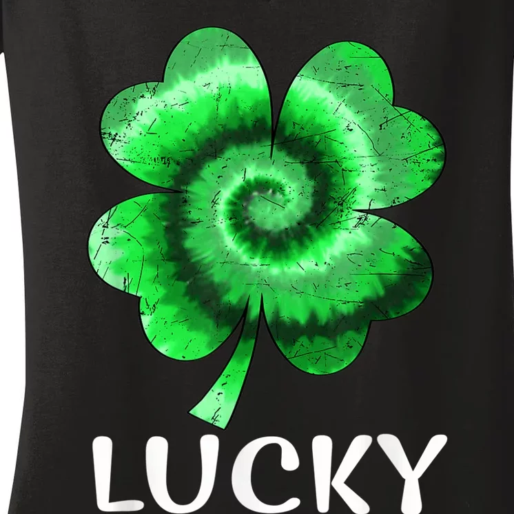 Lucky St Patrick's Day St Paddy's Outfit Shamrock Tie Dye Women's V-Neck T-Shirt