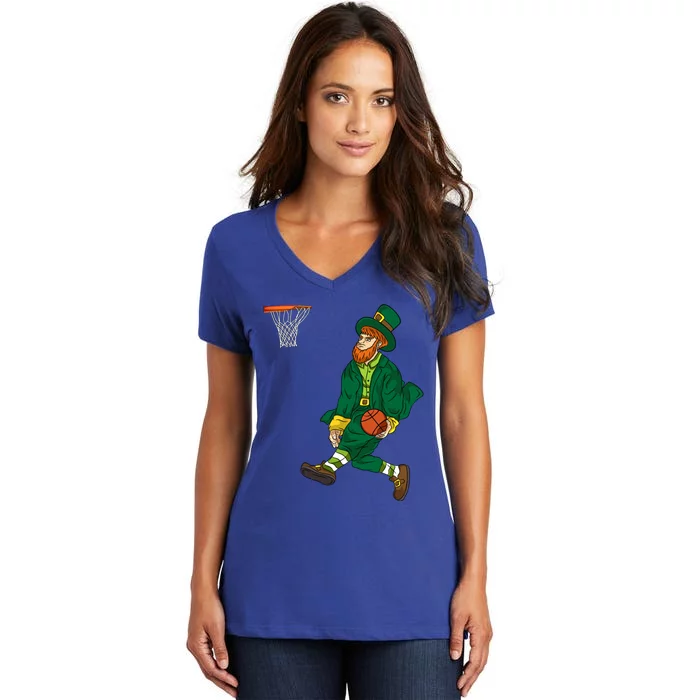 Leprechaun St Patricks Day Basketball Meaningful Gift Women's V-Neck T-Shirt