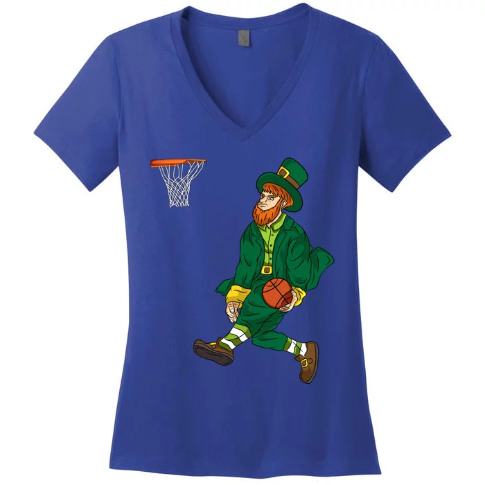 Leprechaun St Patricks Day Basketball Meaningful Gift Women's V-Neck T-Shirt