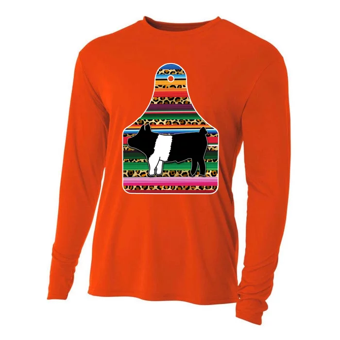 Livestock Show Pig Cheetah Serape Ear Tag Hamp Swine Gift Meaningful Gift Cooling Performance Long Sleeve Crew