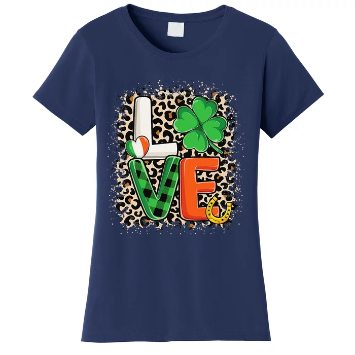 Love St. Patricks Day Shamrock Irish Leopard Print Plaid Women's T-Shirt