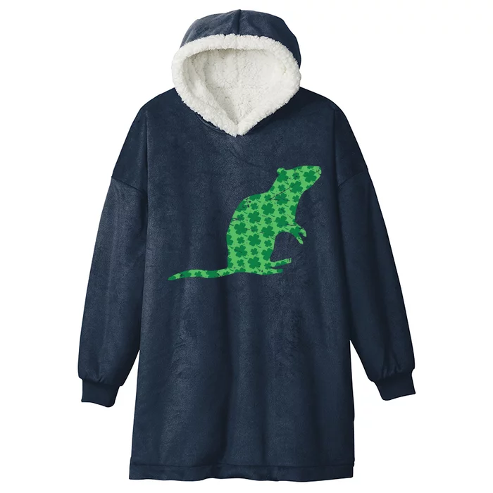 Lucky St Patrick's Day Rat Gift 4 Leaf Clover Graphic Gift Hooded Wearable Blanket