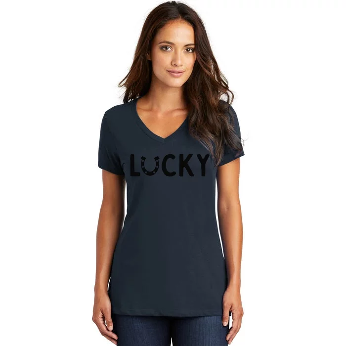 Lucky Saint Patrick's Day Funny Horseshoe Graphic Design Women's V-Neck T-Shirt