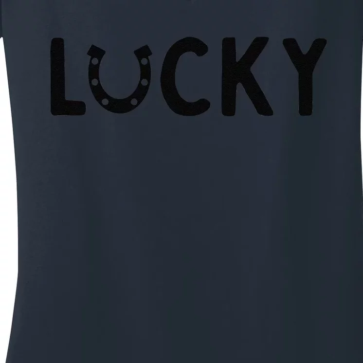 Lucky Saint Patrick's Day Funny Horseshoe Graphic Design Women's V-Neck T-Shirt