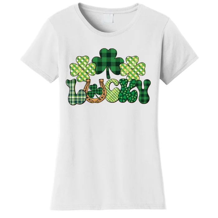 Lucky Shamrock Plaid St Pattricks Day Women's T-Shirt