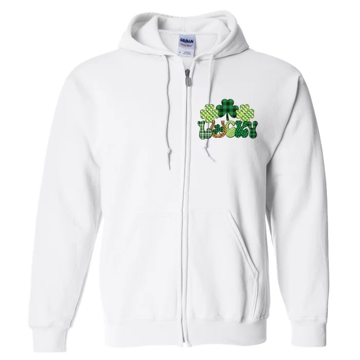 Lucky Shamrock Plaid St Pattricks Day Full Zip Hoodie