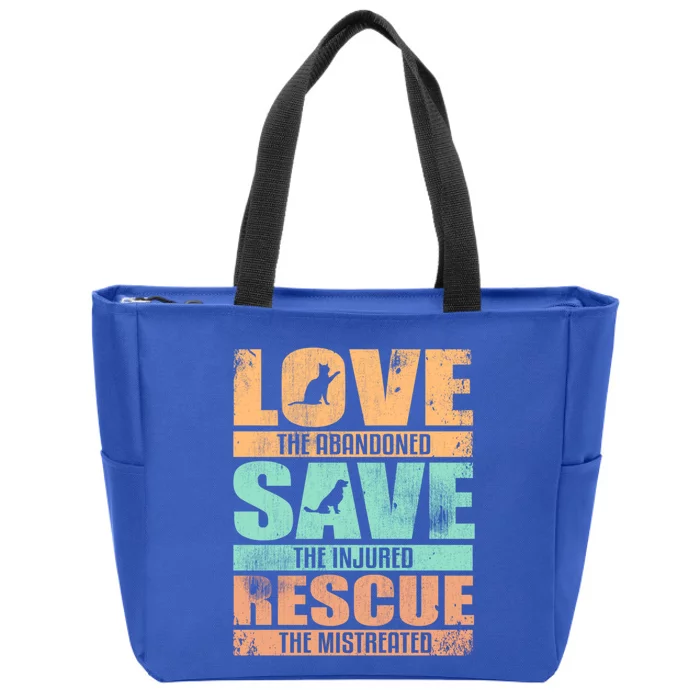 Love Save Rescue Cute Animal Lovers Vintage Dog Cat Lovers Meaningful Gift Zip Tote Bag