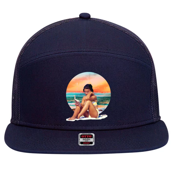 Lady Sunset Reading Book 7 Panel Mesh Trucker Snapback Hat