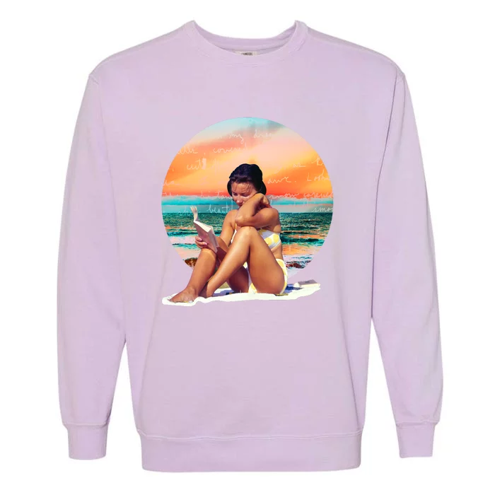 Lady Sunset Reading Book Garment-Dyed Sweatshirt