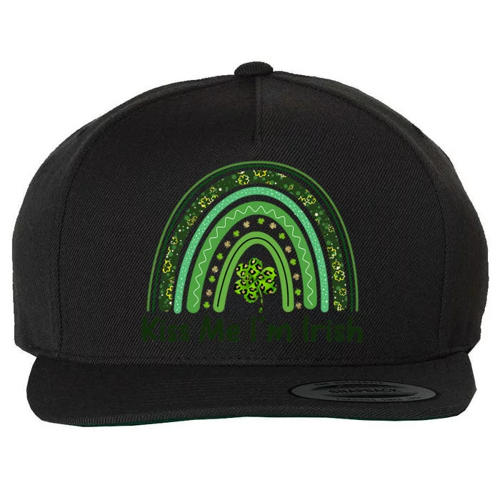 Leopard Shamrock Rainbow Funny Kiss Me I'm Irish St Patricks Wool Snapback Cap