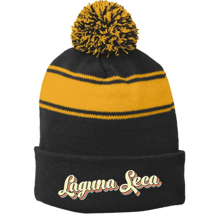 Laguna Seca Retro Art Baseball Font Vintage Stripe Pom Pom Beanie