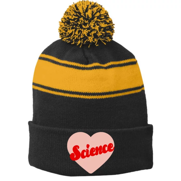 Love Science Retro Heart Stripe Pom Pom Beanie