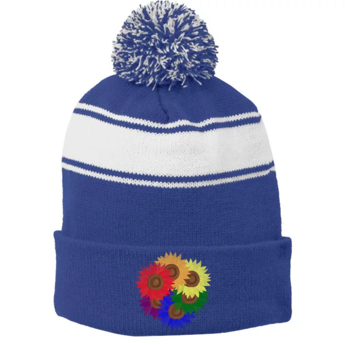 Lgbtq Sunflower Rainbow Flag Queer Pride Month Flower Lgbt Great Gift Stripe Pom Pom Beanie