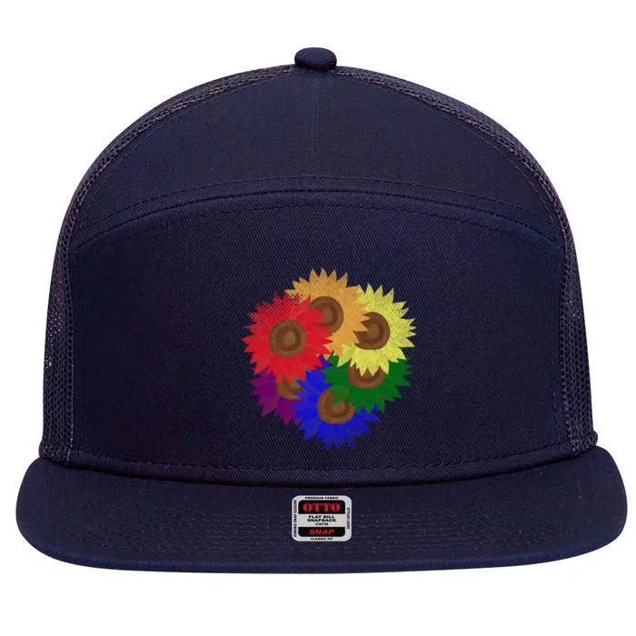 Lgbtq Sunflower Rainbow Flag Queer Pride Month Flower Lgbt Great Gift 7 Panel Mesh Trucker Snapback Hat