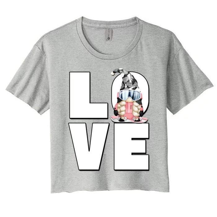 Love Snowboarding Retro Winter Sports Gnome Mom Gift Women's Crop Top Tee