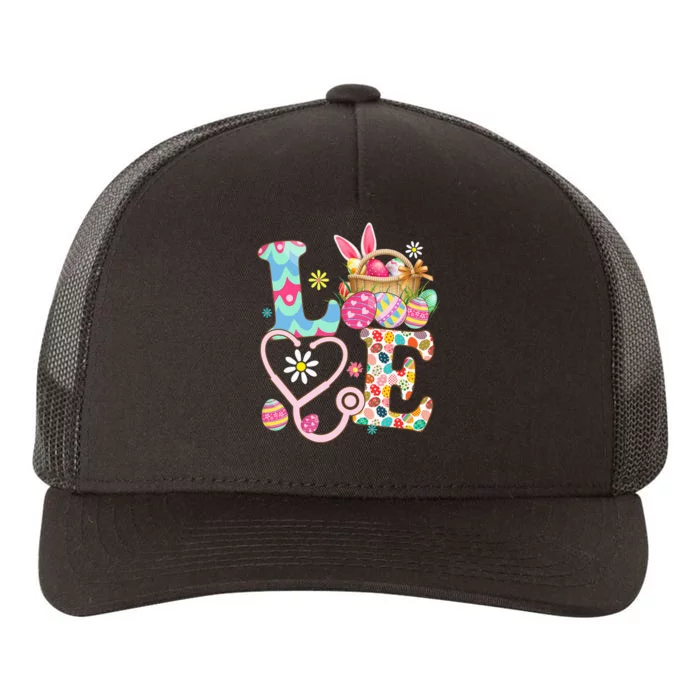 Love Stethoscope Scrub Life Nurse Bunny Easter Day Outfit Yupoong Adult 5-Panel Trucker Hat