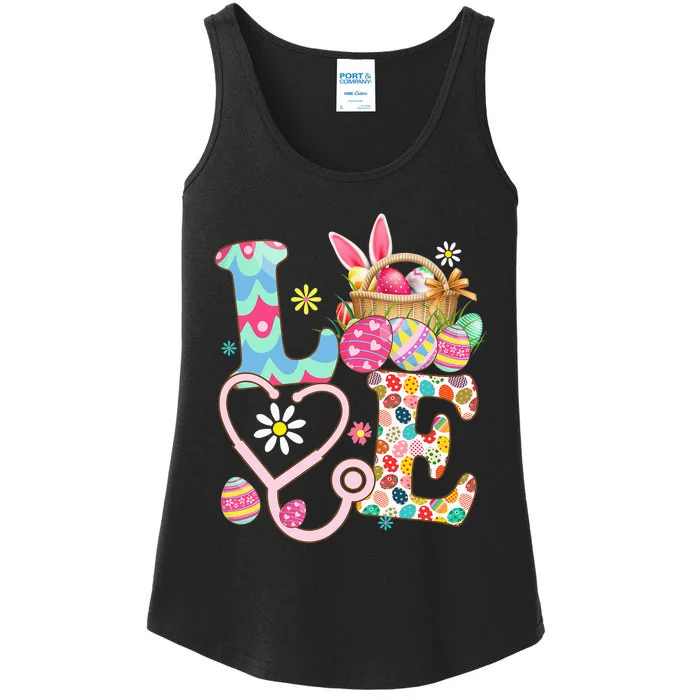 Love Stethoscope Scrub Life Nurse Bunny Easter Day Outfit Ladies Essential Tank