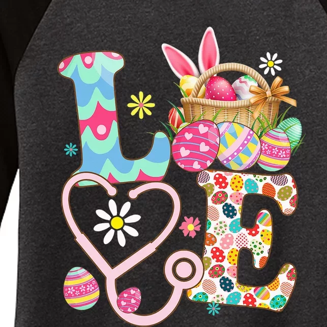 Love Stethoscope Scrub Life Nurse Bunny Easter Day Outfit Women's Tri-Blend 3/4-Sleeve Raglan Shirt