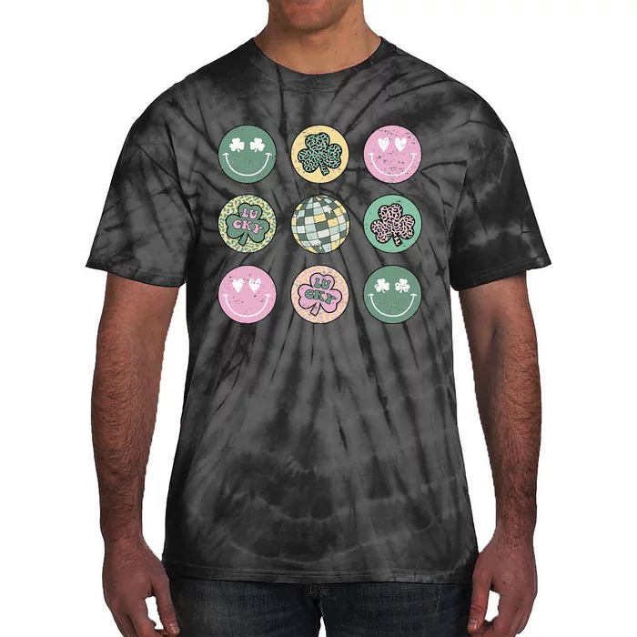 Lucky Shamrock Smile Face Disco Groovy St Patricks Day Tie-Dye T-Shirt