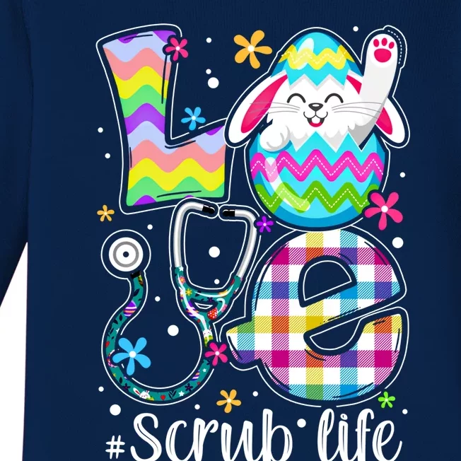 Love Stethoscope Scrub Life Rabbit Nurse Bunny Easter Day Gift Baby Long Sleeve Bodysuit