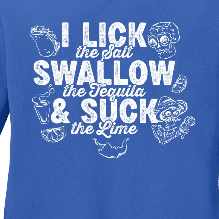 Lick Salt Swallow Tequila Suck Lime Cinco De Mayo Costume Cute Gift Ladies Long Sleeve Shirt