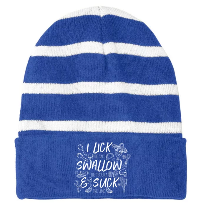 Lick Salt Swallow Tequila Suck Lime Cinco De Mayo Costume Cute Gift Striped Beanie with Solid Band