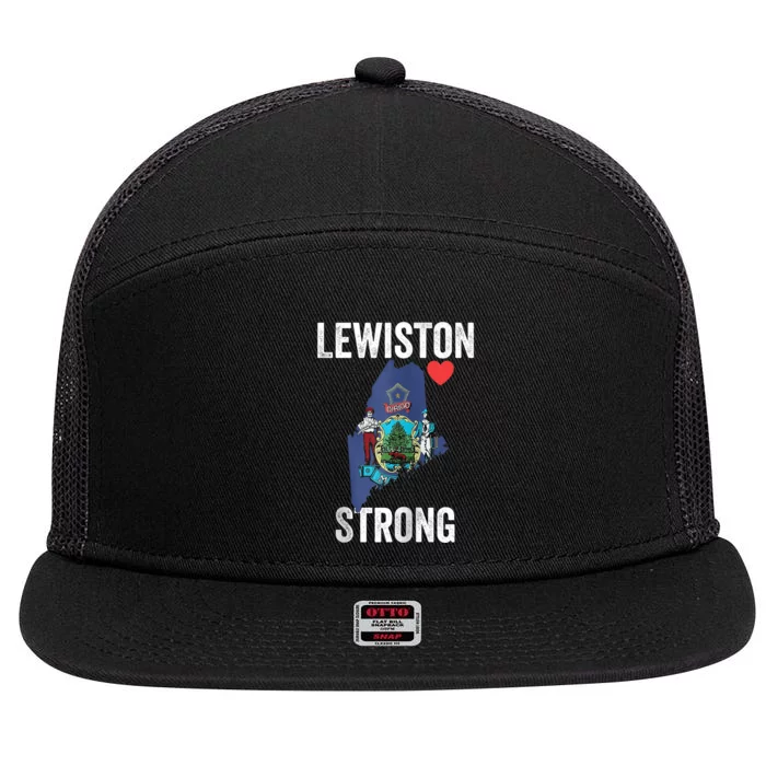 Lewiston Strong Support Victims And Families In Lewiston Maine 7 Panel Mesh Trucker Snapback Hat