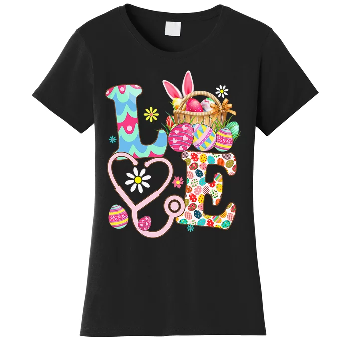 Love Stethoscope Scrub Life Nurse Bunny Easter Day Outfit Women's T-Shirt